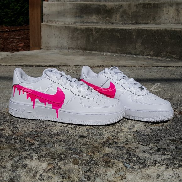 Nike Air Force 1 Low White Pink Paint Drip Custom NWT - Picture 3 of 8